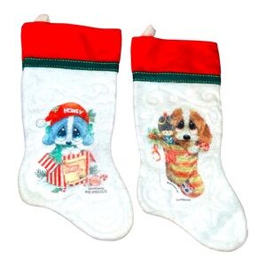 Vintage Christmas Stockings Giordano cat puppy 1997 1983 animal lover cute decor